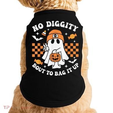 Halloween Ghost No Diggity Bout To Bag It Up Doggie Tank