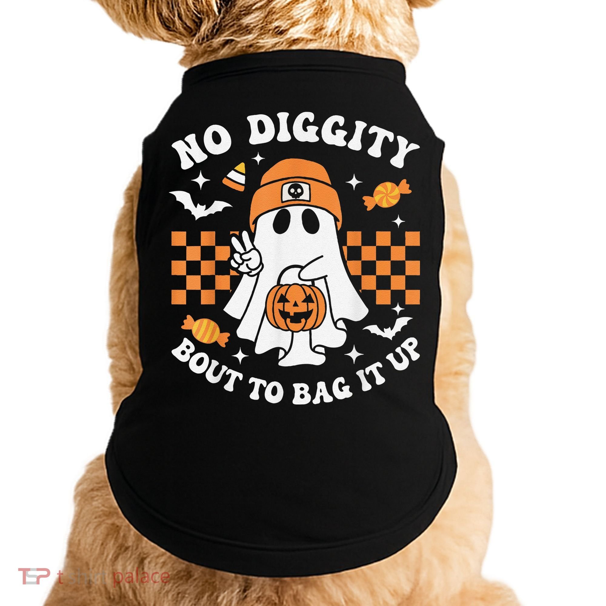 Halloween Ghost No Diggity Bout To Bag It Up Doggie Tank