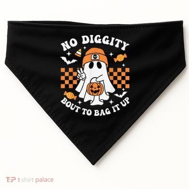 Halloween Ghost No Diggity Bout To Bag It Up USA-Made Doggie Bandana