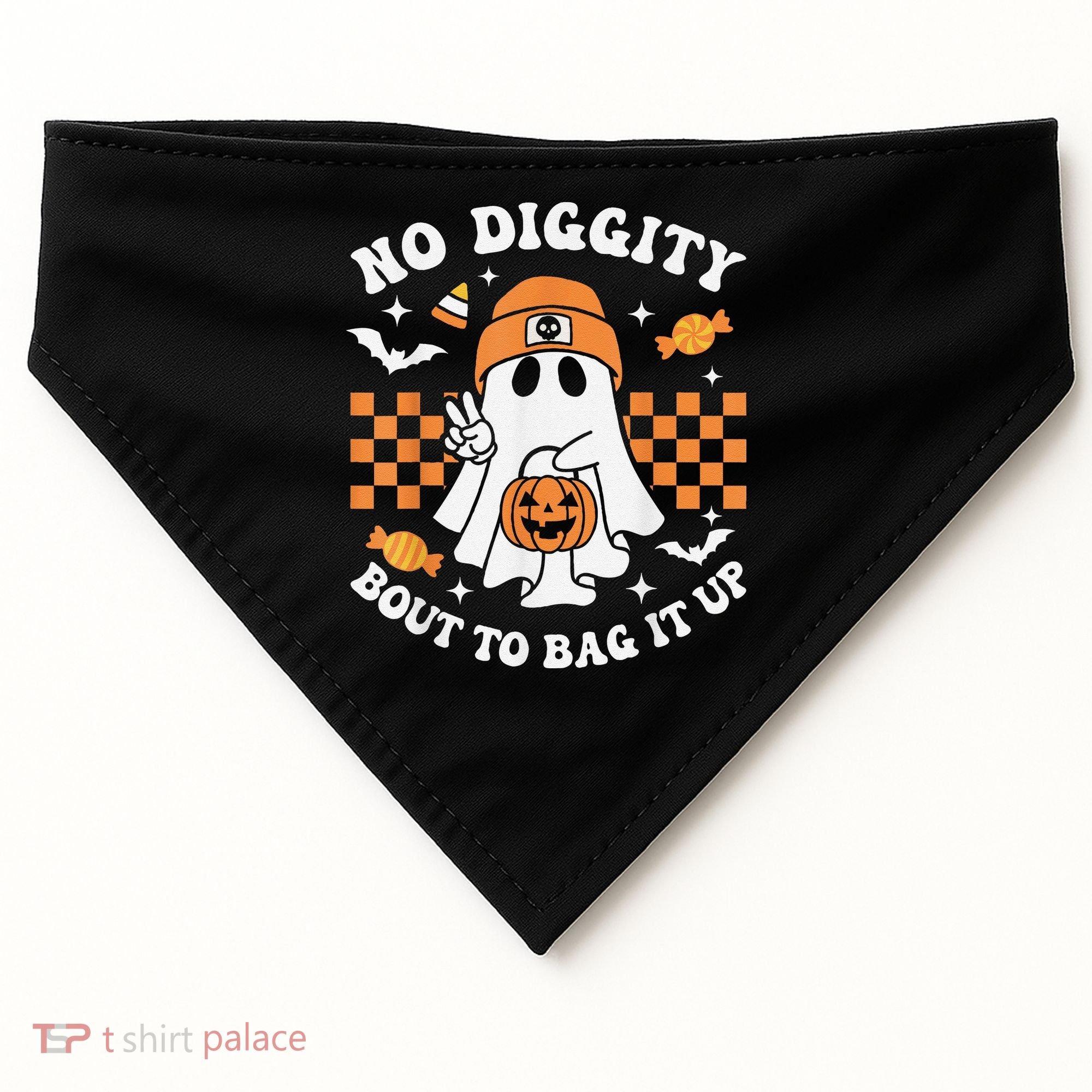 Halloween Ghost No Diggity Bout To Bag It Up USA-Made Doggie Bandana