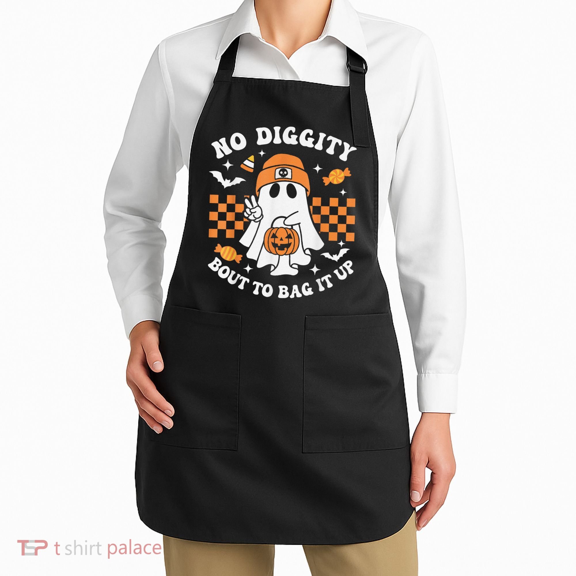 Halloween Ghost No Diggity Bout To Bag It Up Apron