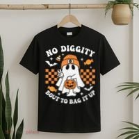 Halloween Ghost No Diggity Bout To Bag It Up T-Shirt thumb 2