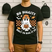 Halloween Ghost No Diggity Bout To Bag It Up T-Shirt thumb 6