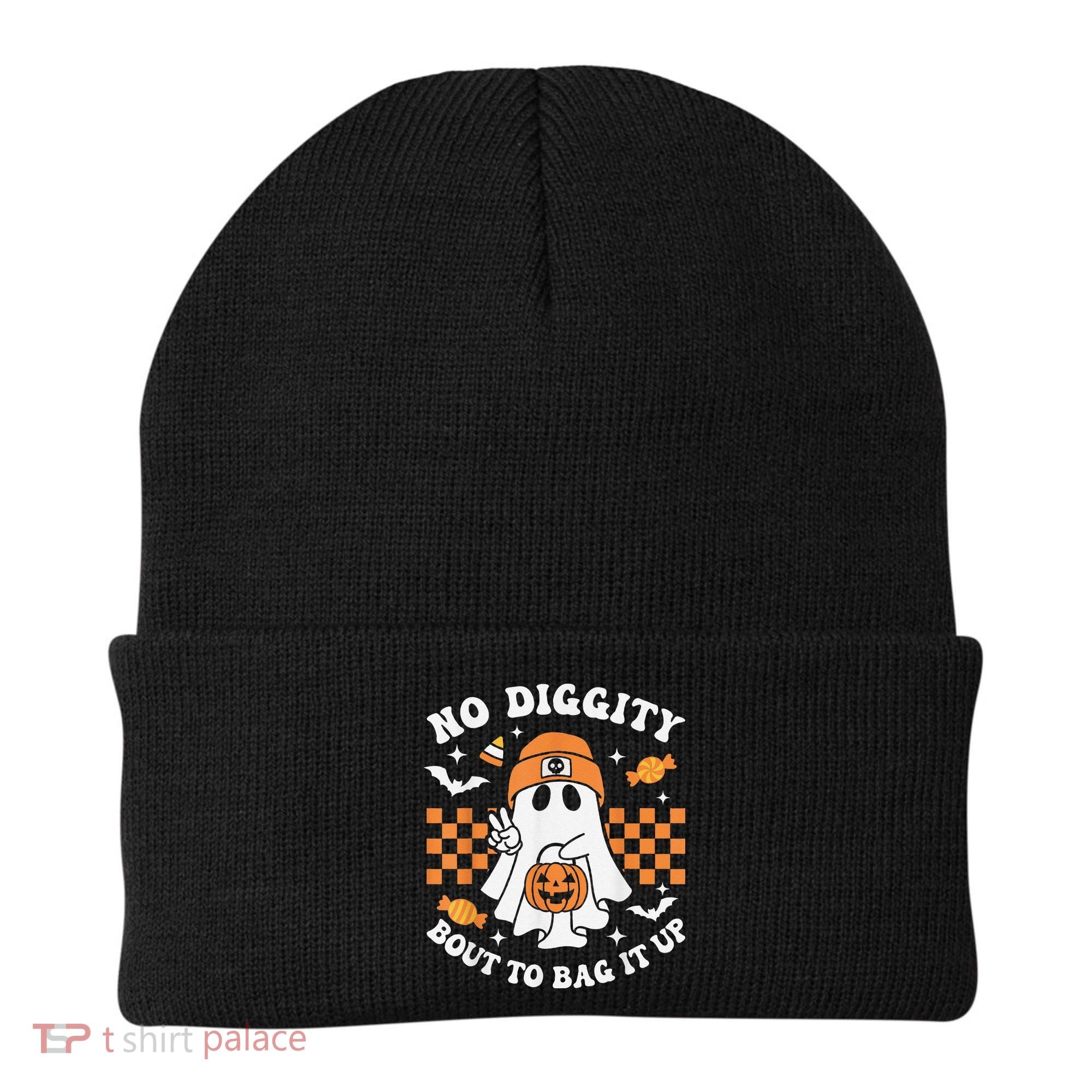 Halloween Ghost No Diggity Bout To Bag It Up Beanie
