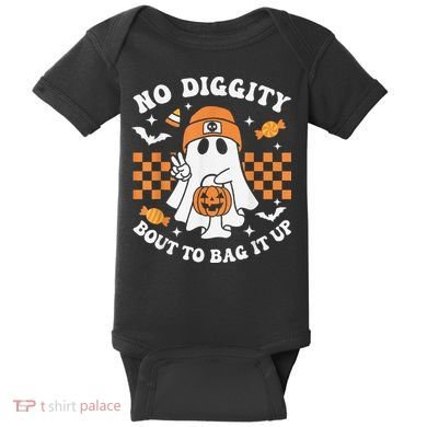 Halloween Ghost No Diggity Bout To Bag It Up Baby Bodysuit
