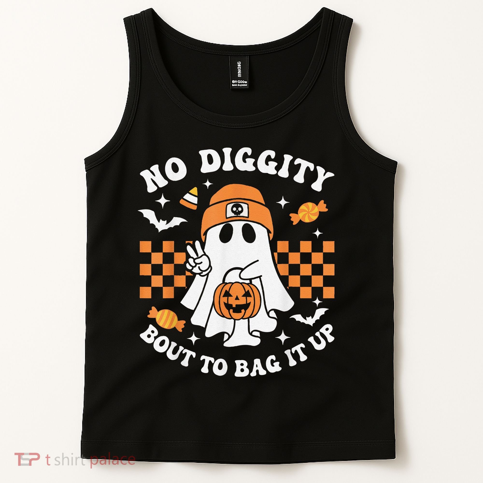 Halloween Ghost No Diggity Bout To Bag It Up Tank Top