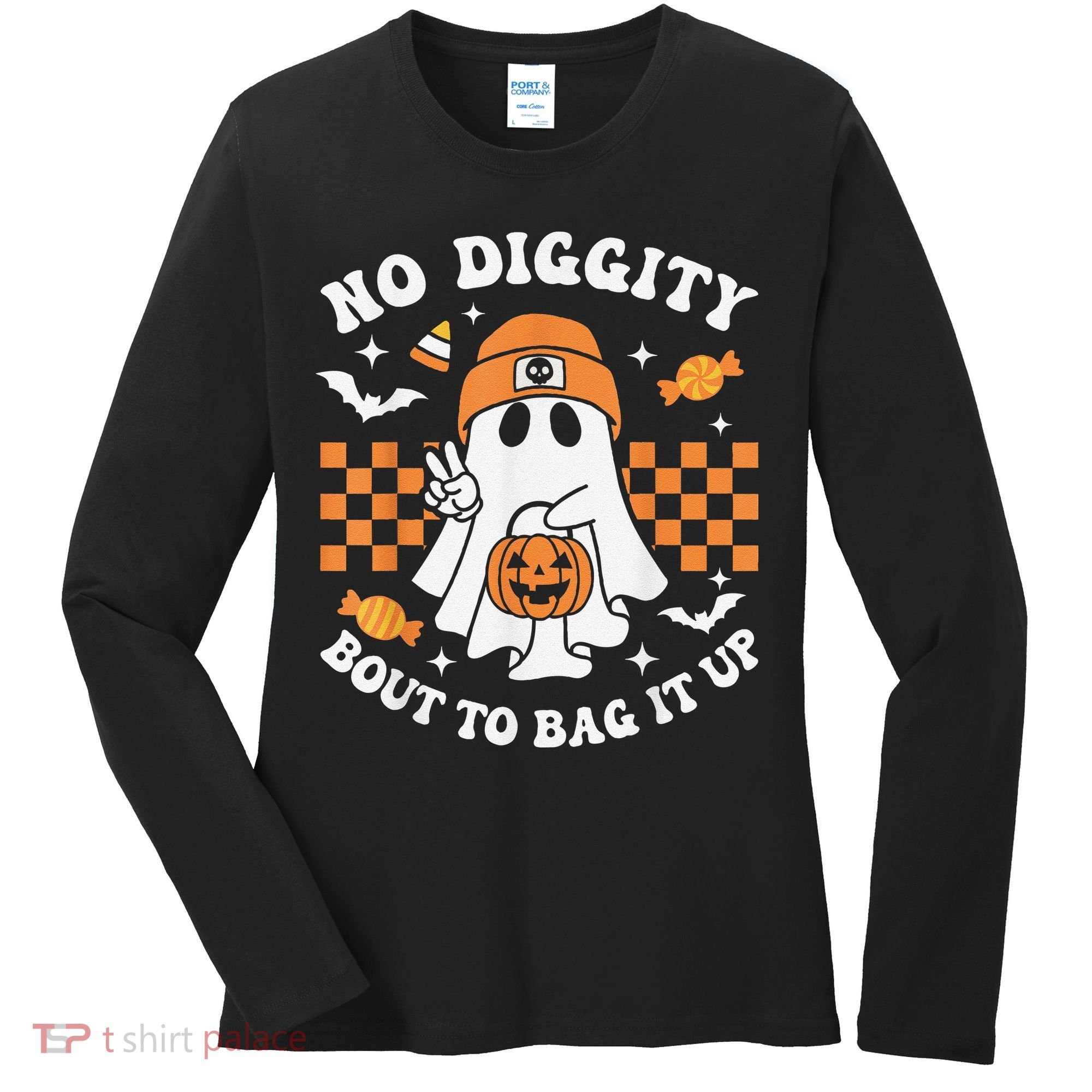 Halloween Ghost No Diggity Bout To Bag It Up Women's Long Sleeve Shirt