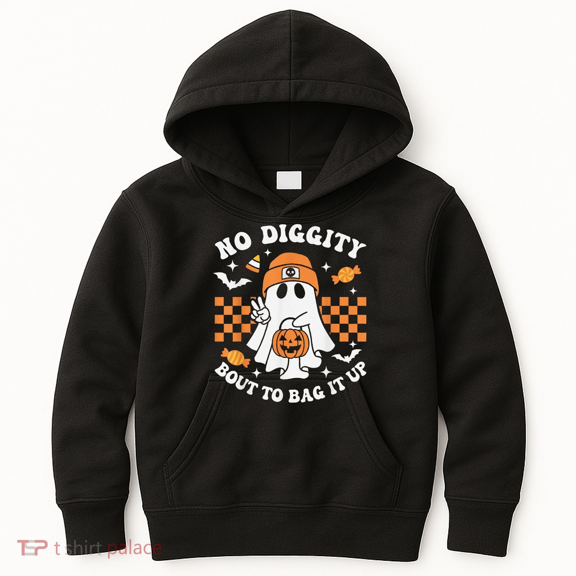 Halloween Ghost No Diggity Bout To Bag It Up Kids Hoodie