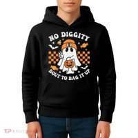 Halloween Ghost No Diggity Bout To Bag It Up Kids Hoodie thumb 4