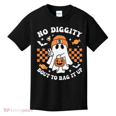 Halloween Ghost No Diggity Bout To Bag It Up Kids T-Shirt