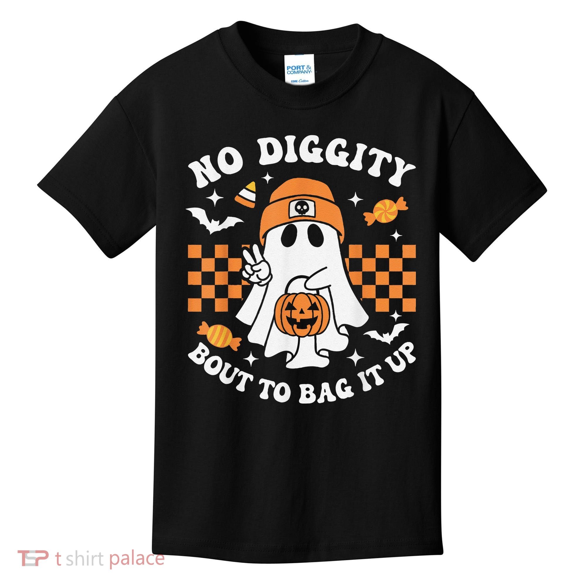 Halloween Ghost No Diggity Bout To Bag It Up Kids T-Shirt