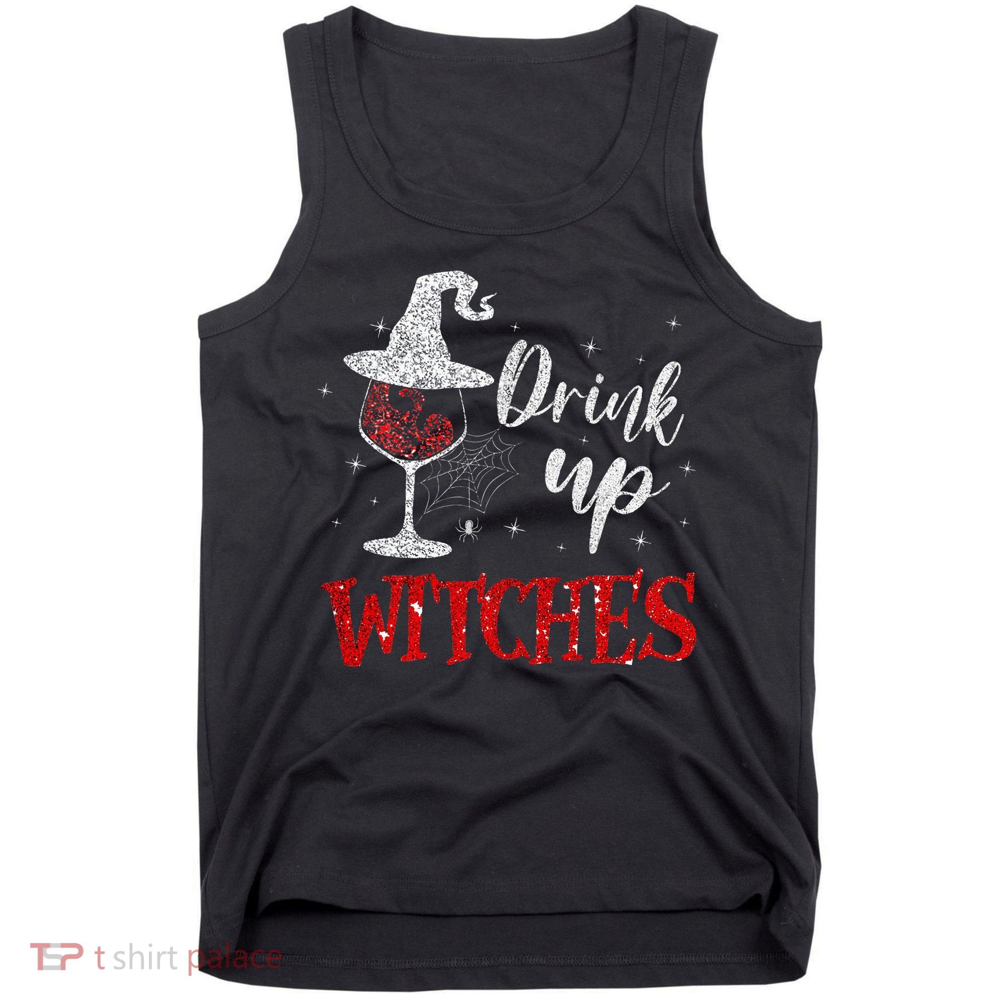 Halloween Glass Of Wine Drink Up Witche Tank Top