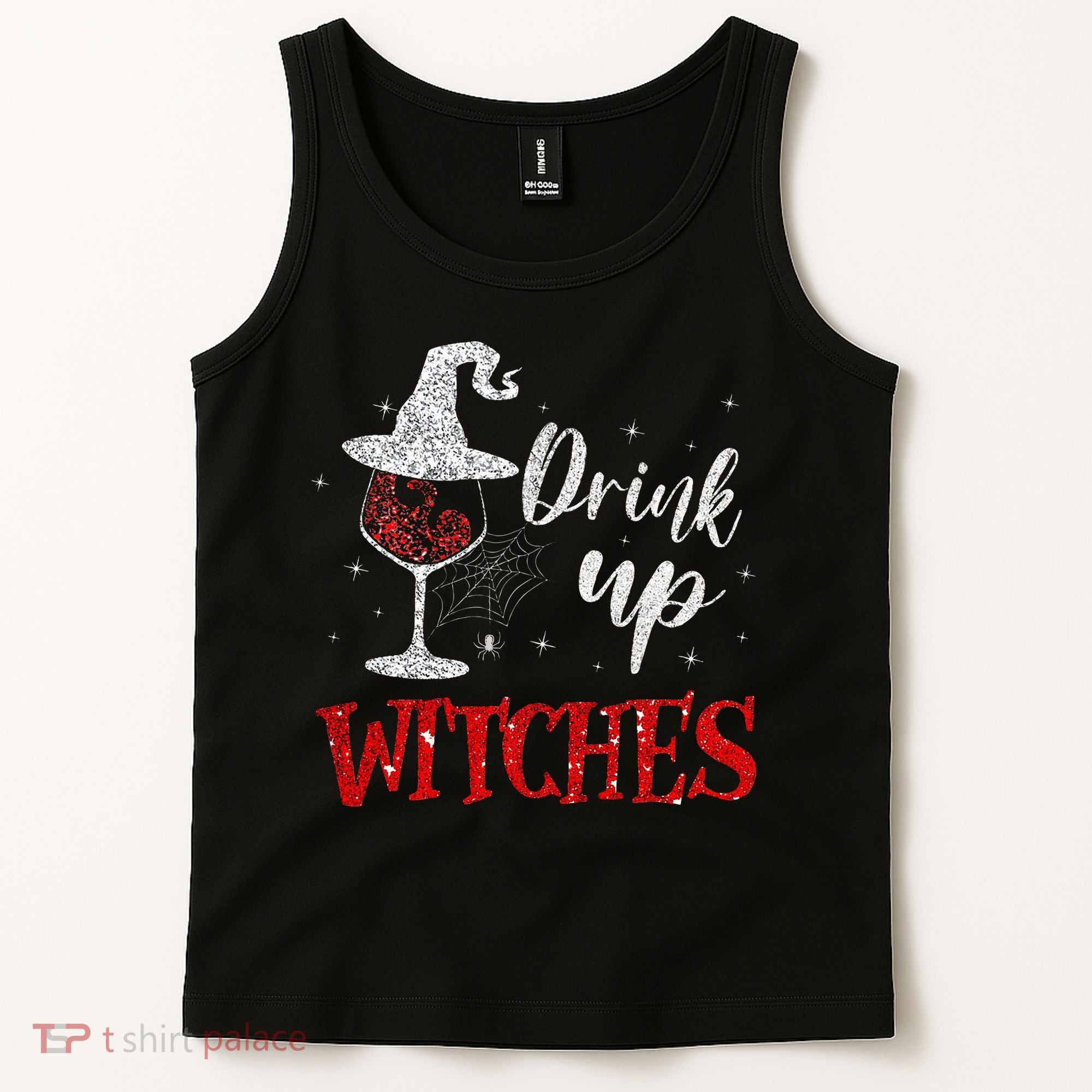 Halloween Glass Of Wine Drink Up Witche Tank Top
