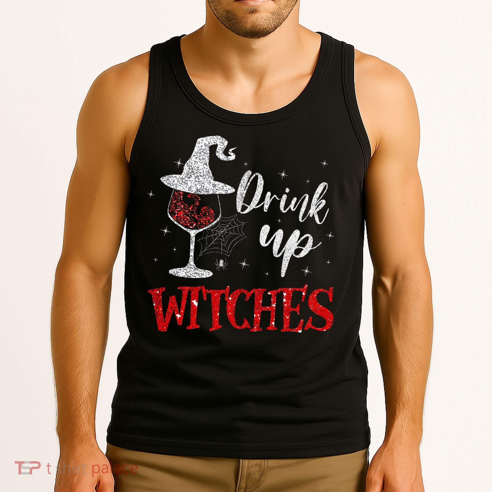 Halloween Glass Of Wine Drink Up Witche Tank Top