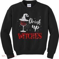 Halloween Glass Of Wine Drink Up Witche Kids Sweatshirt thumb 0