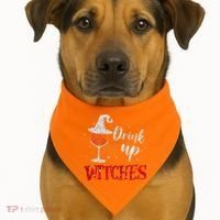 Halloween Glass Of Wine Drink Up Witche USA-Made Doggie Bandana thumb 1