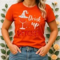 Halloween Glass Of Wine Drink Up Witche Women's T-Shirt thumb 2