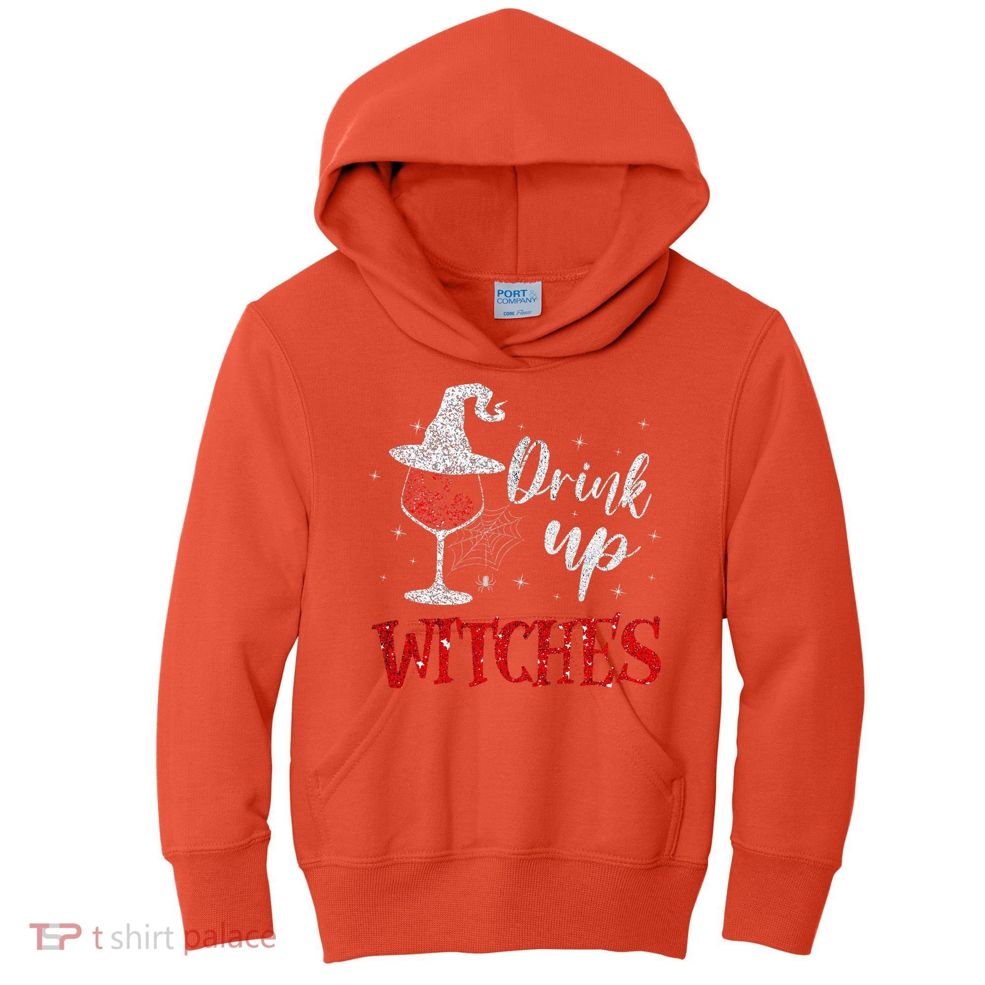 Halloween Glass Of Wine Drink Up Witche Kids Hoodie