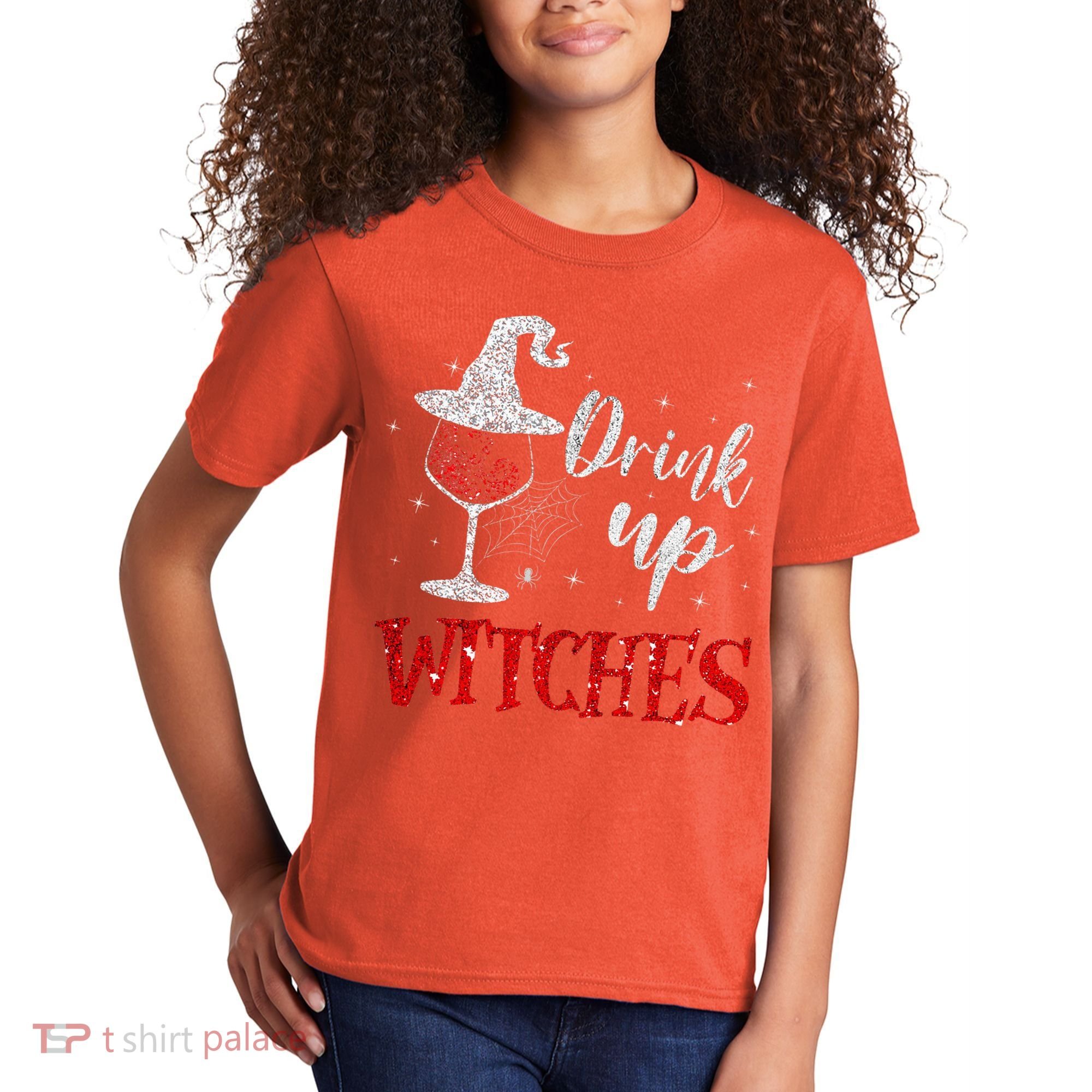 Halloween Glass Of Wine Drink Up Witche Kids T-Shirt