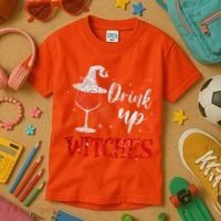 Halloween Glass Of Wine Drink Up Witche Kids T-Shirt thumb 3