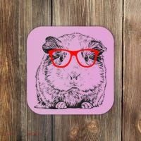 Hipster Guinea Pig In Red Glasses Pet Animal Coaster thumb 0