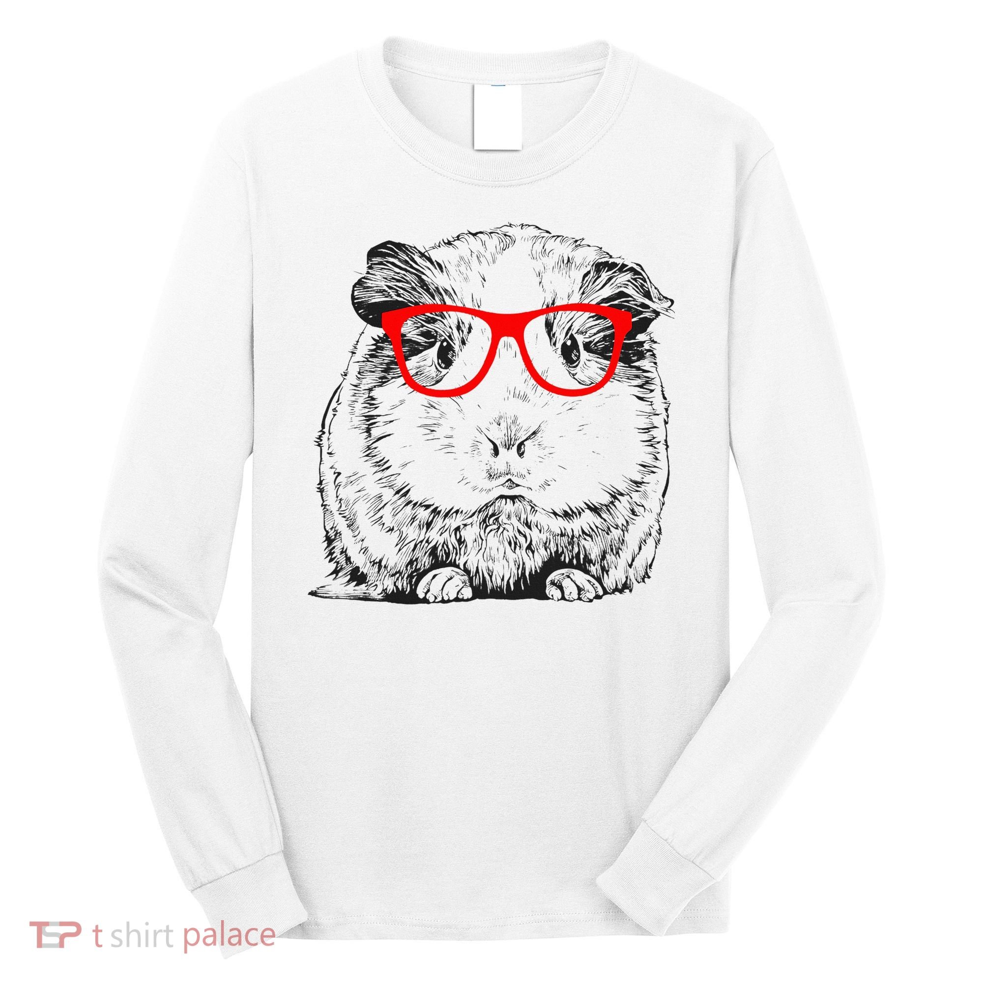 Hipster Guinea Pig In Red Glasses Pet Animal Long Sleeve Shirt