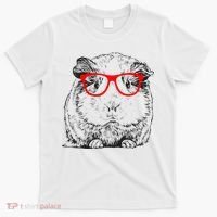 Hipster Guinea Pig In Red Glasses Pet Animal T-Shirt thumb 0