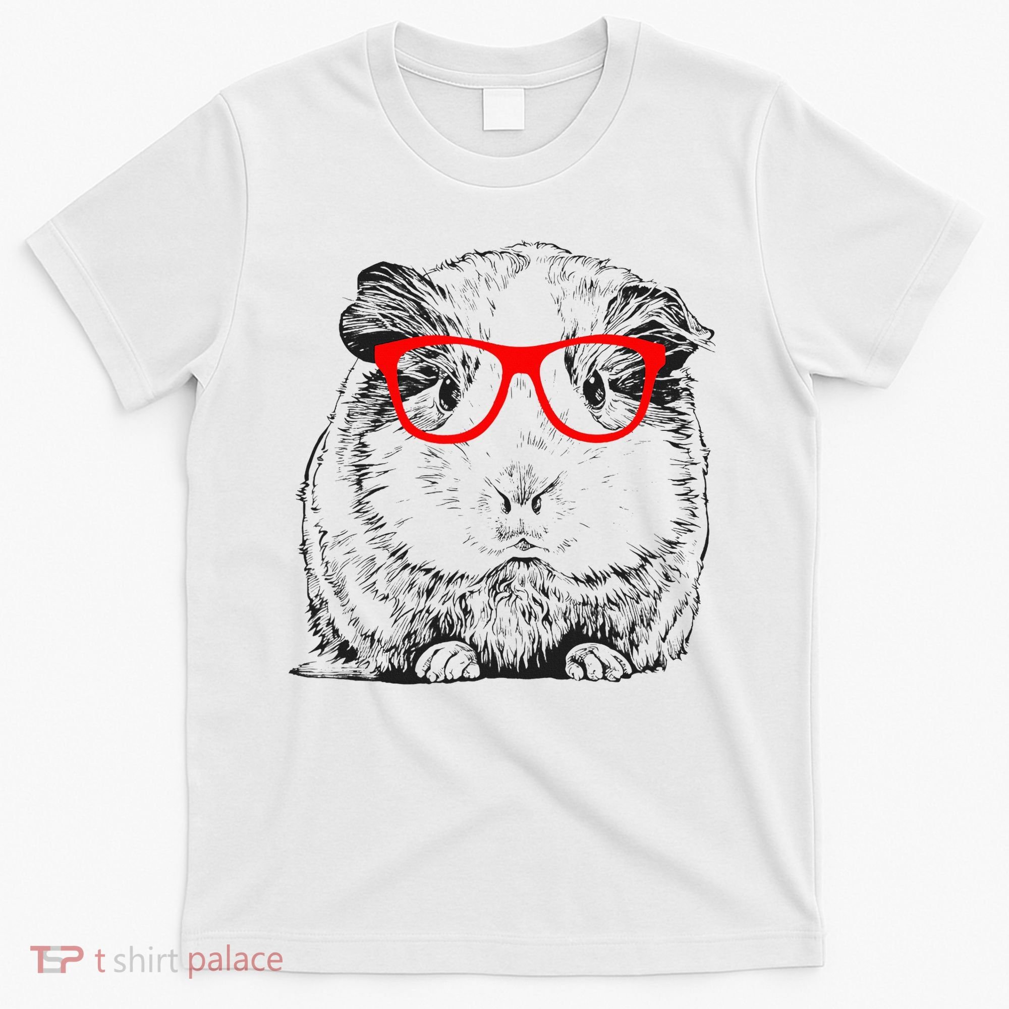 Hipster Guinea Pig In Red Glasses Pet Animal T-Shirt