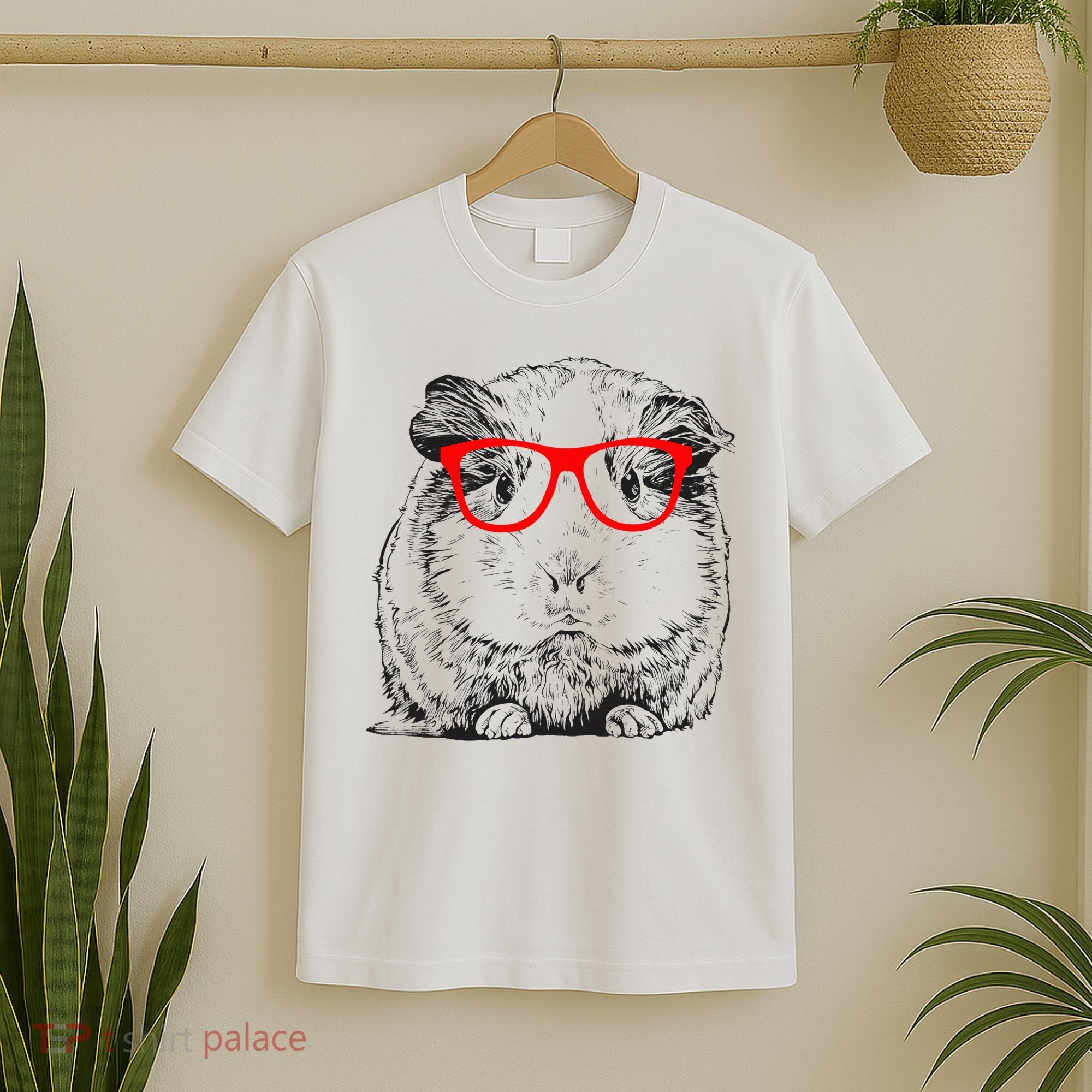 Hipster Guinea Pig In Red Glasses Pet Animal T-Shirt