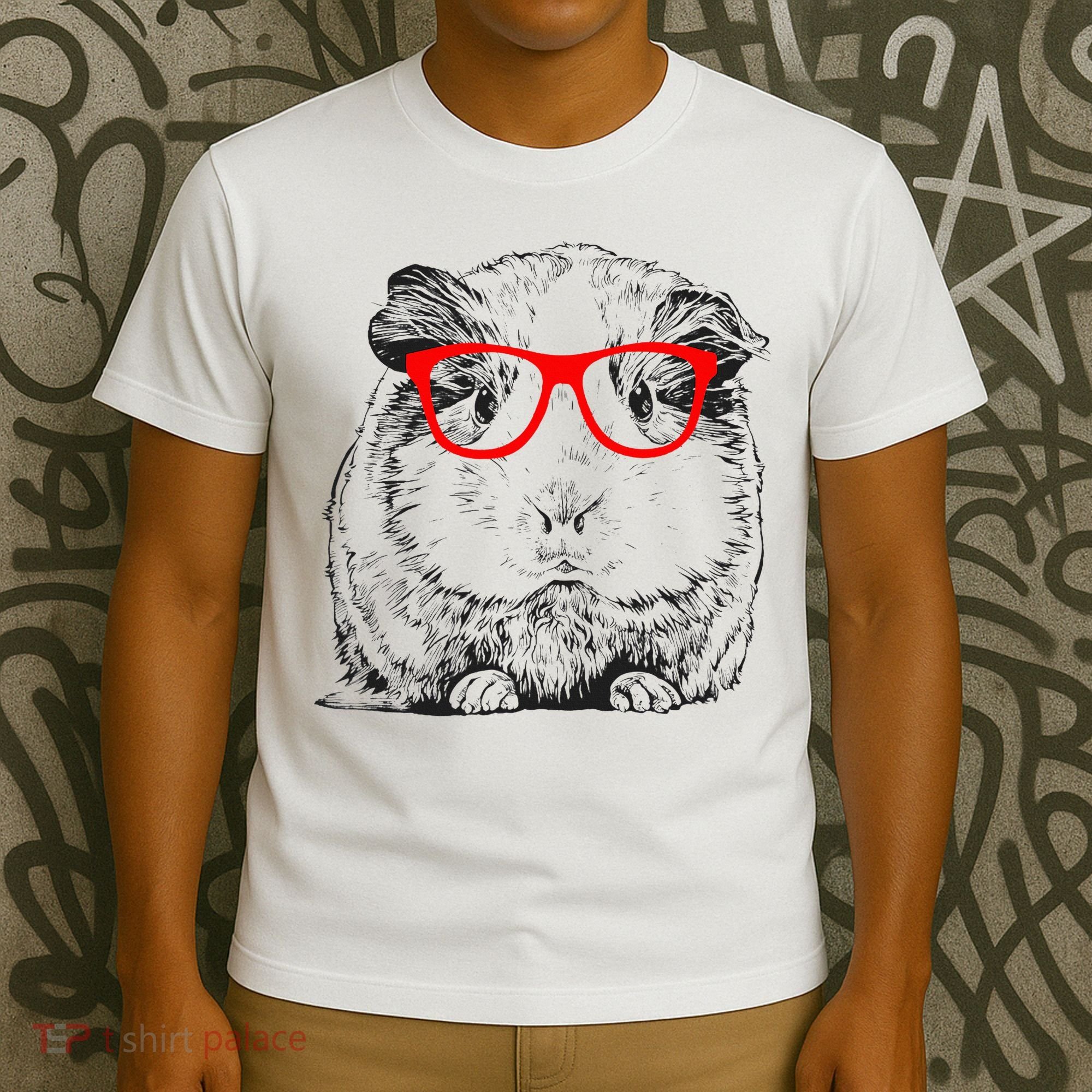 Hipster Guinea Pig In Red Glasses Pet Animal T-Shirt
