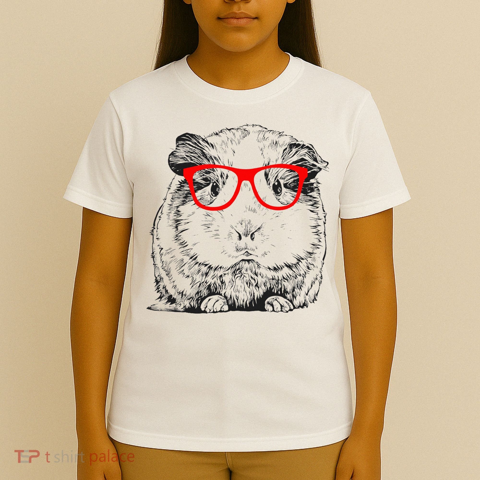 Hipster Guinea Pig In Red Glasses Pet Animal T-Shirt