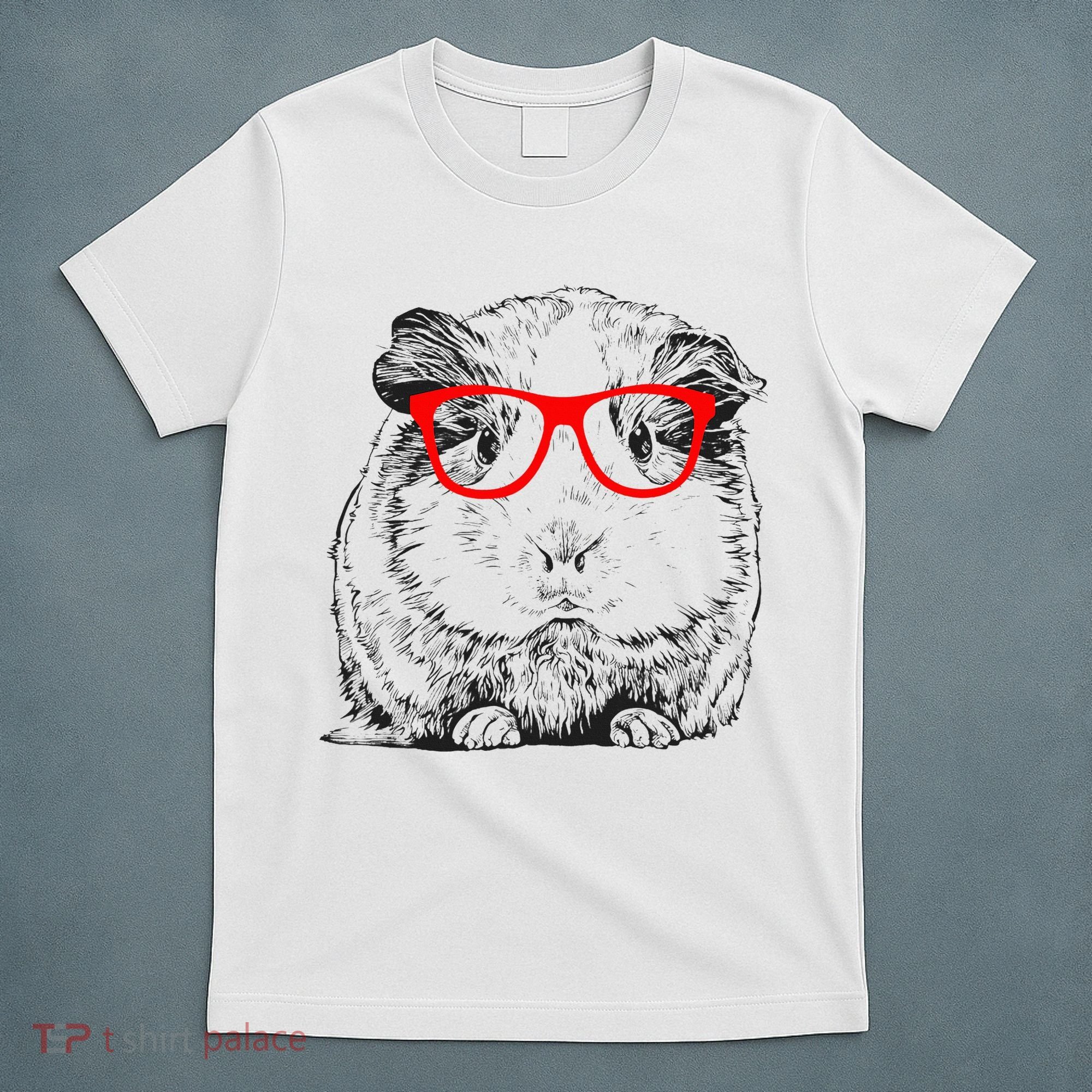 Hipster Guinea Pig In Red Glasses Pet Animal T-Shirt