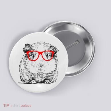 Hipster Guinea Pig In Red Glasses Pet Animal Button