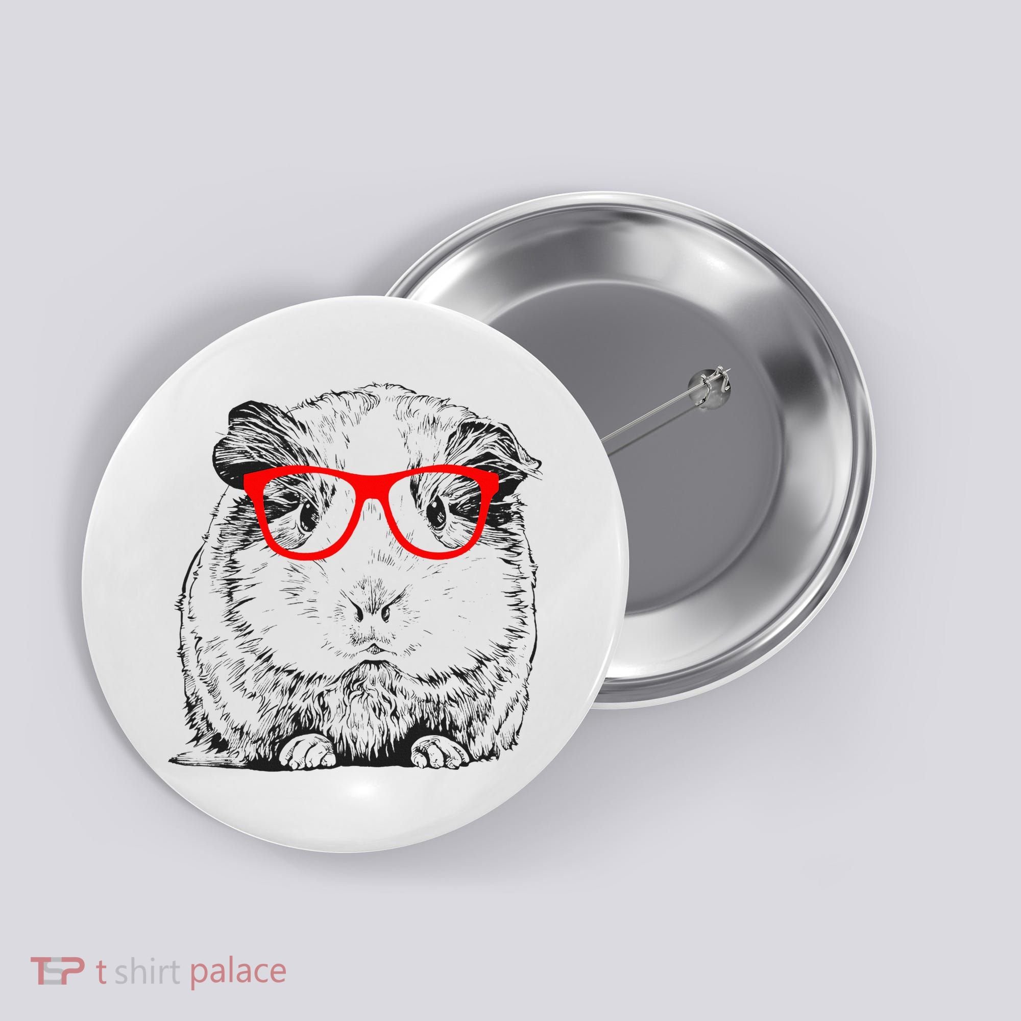 Hipster Guinea Pig In Red Glasses Pet Animal Button