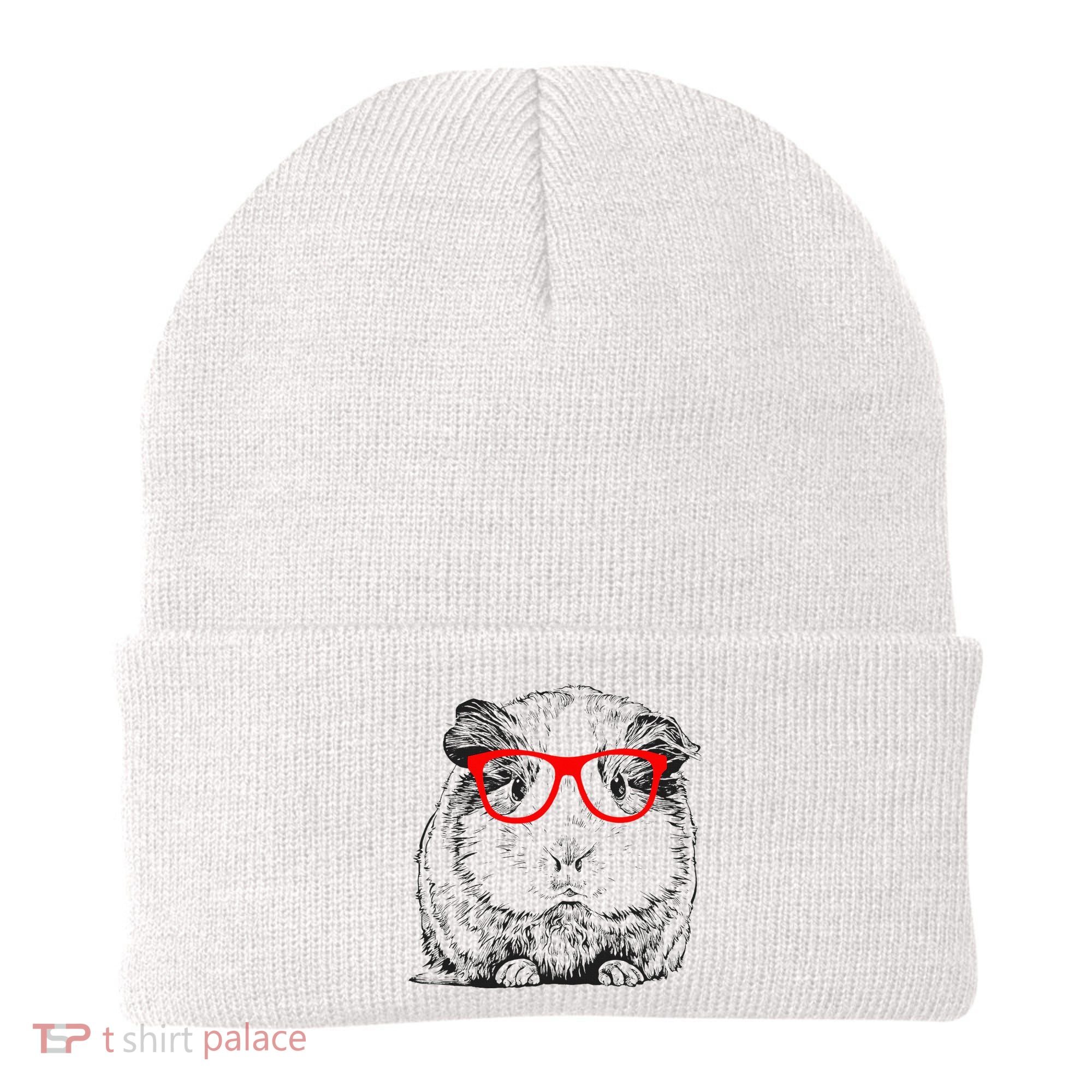 Hipster Guinea Pig In Red Glasses Pet Animal Beanie