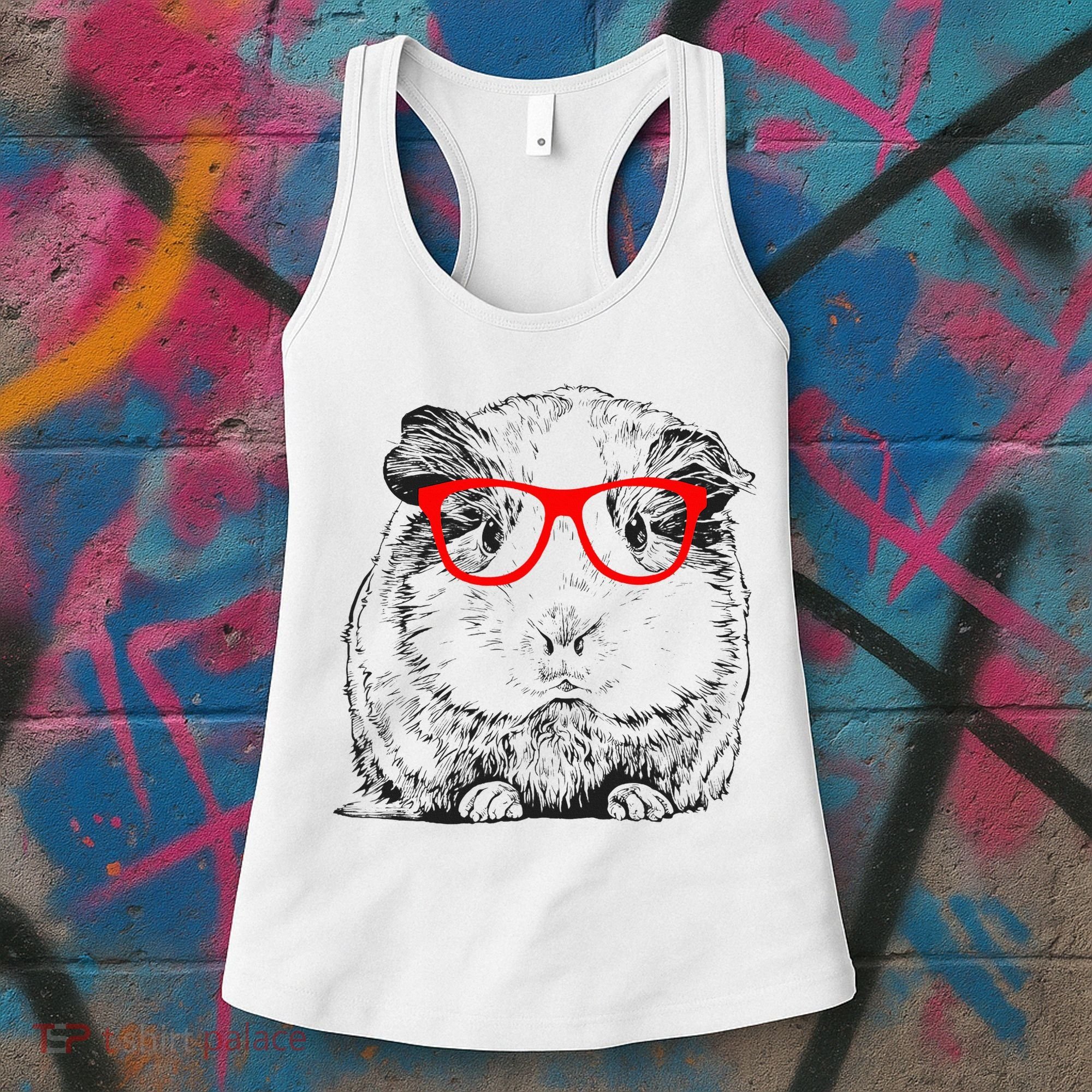 Hipster Guinea Pig In Red Glasses Pet Animal Women's Tank Top