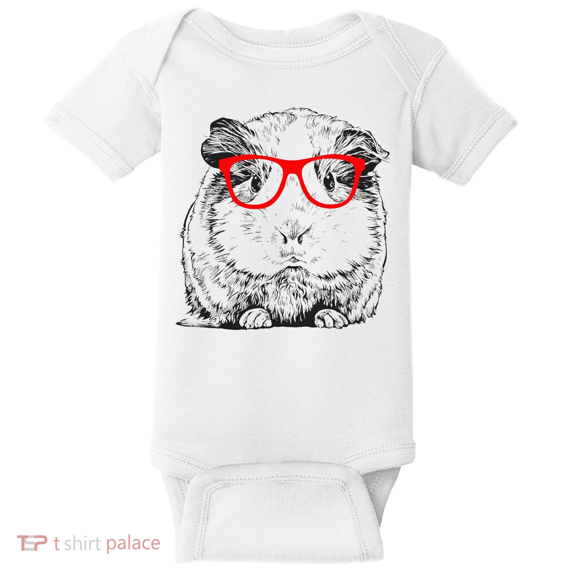 Hipster Guinea Pig In Red Glasses Pet Animal Baby Bodysuit