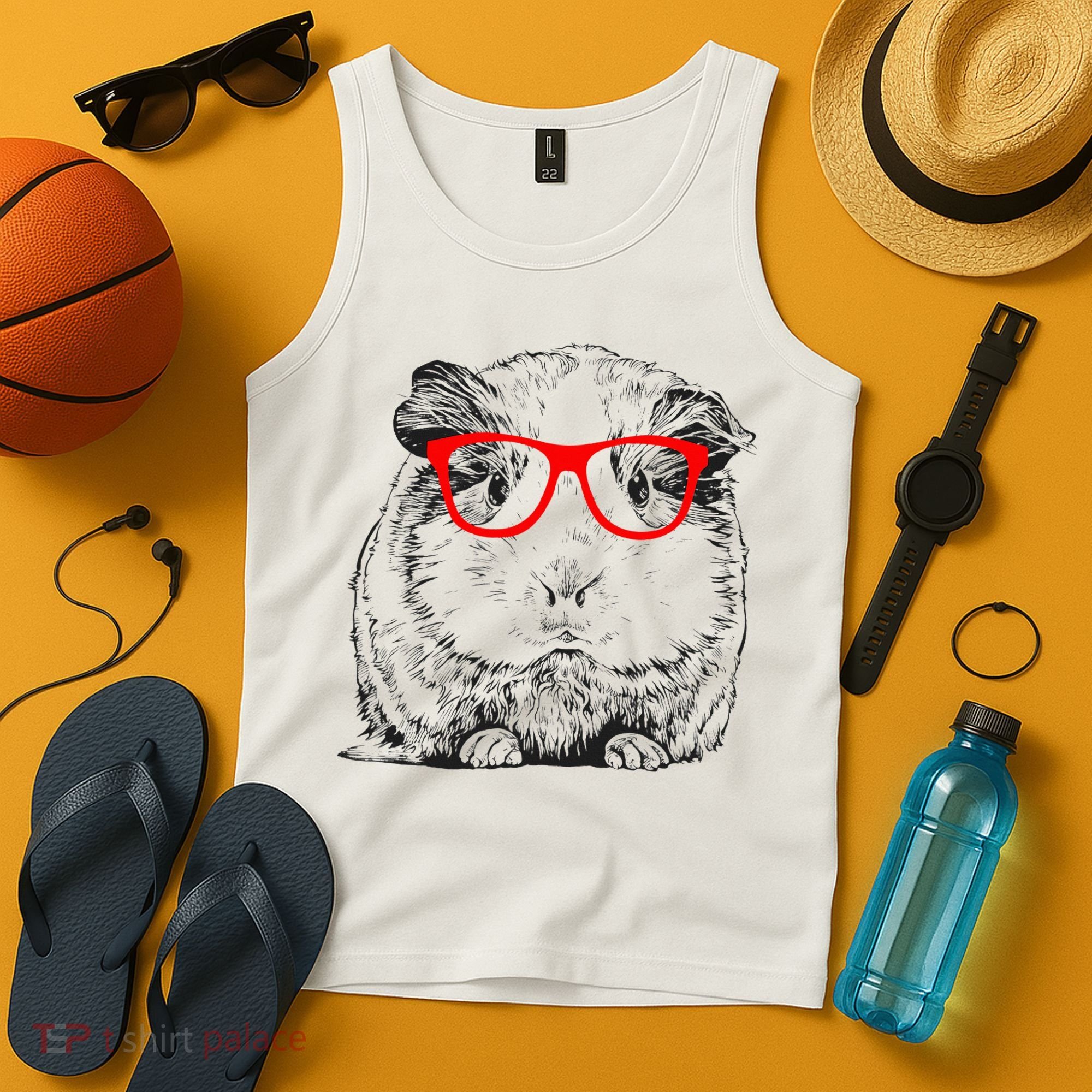 Hipster Guinea Pig In Red Glasses Pet Animal Tank Top