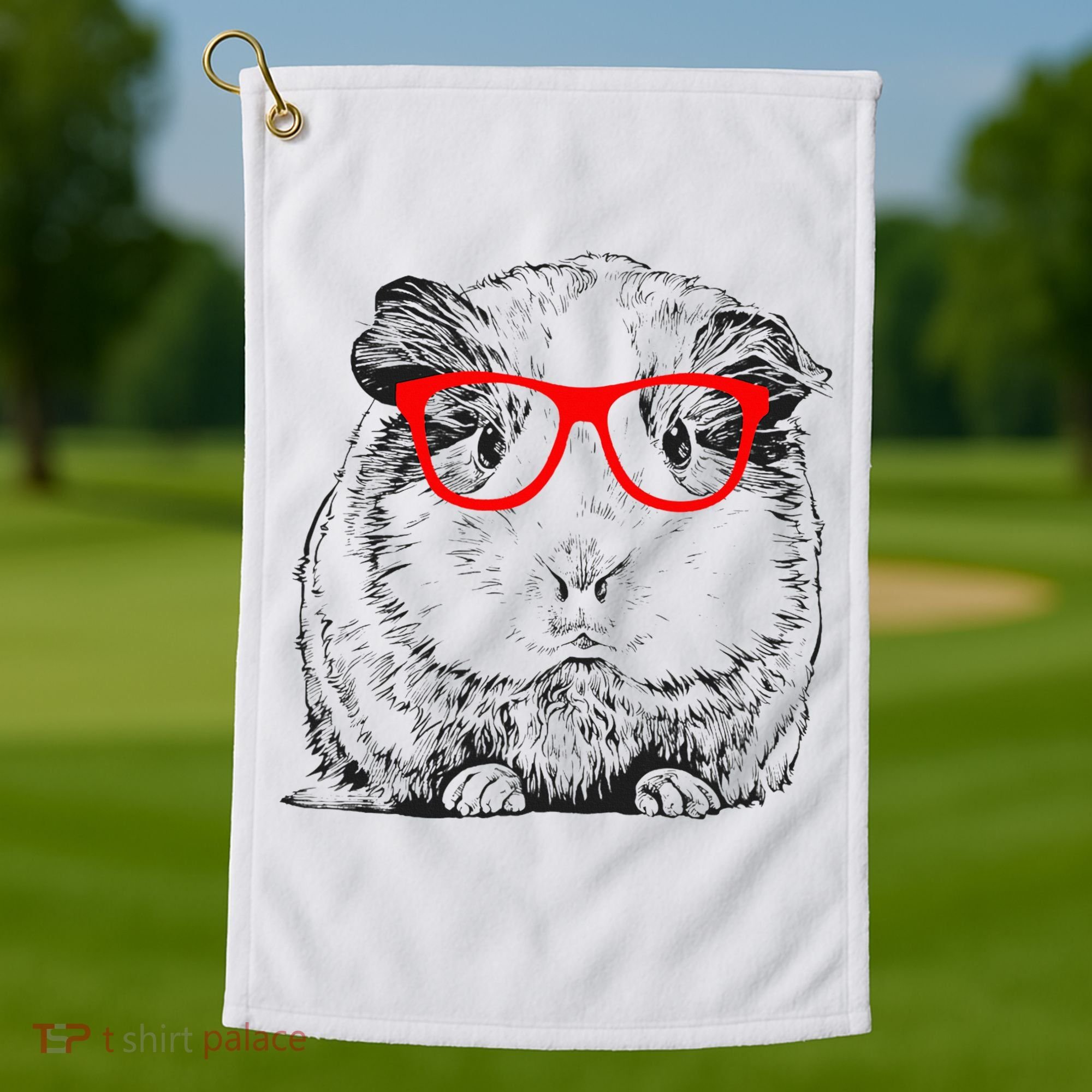 Hipster Guinea Pig In Red Glasses Pet Animal Golf Towel