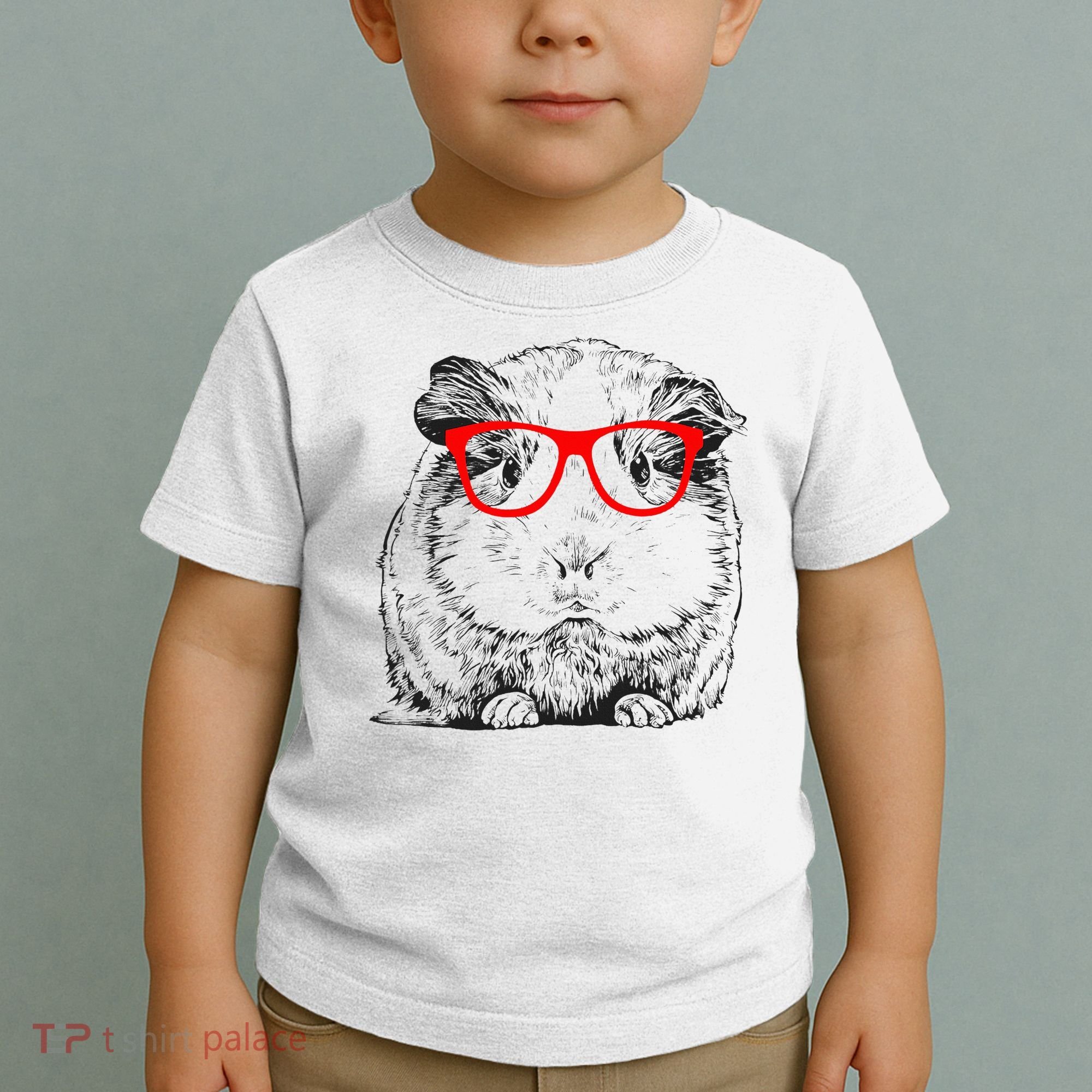Hipster Guinea Pig In Red Glasses Pet Animal Toddler T-Shirt