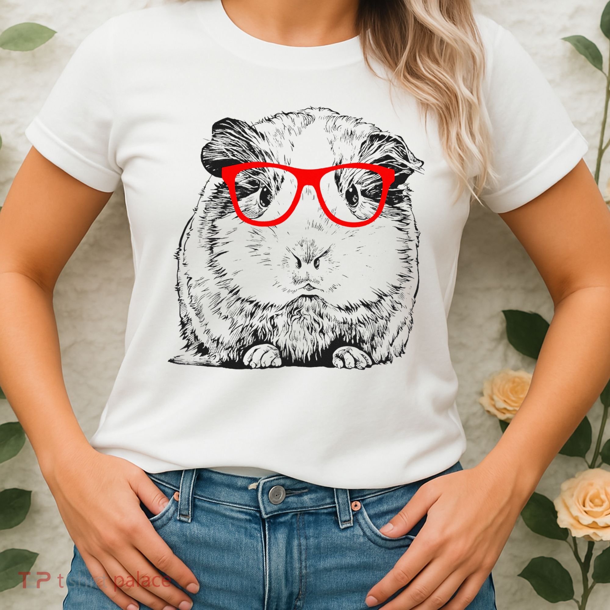 Hipster Guinea Pig In Red Glasses Pet Animal Women's T-Shirt