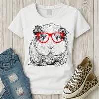 Hipster Guinea Pig In Red Glasses Pet Animal Women's T-Shirt thumb 3