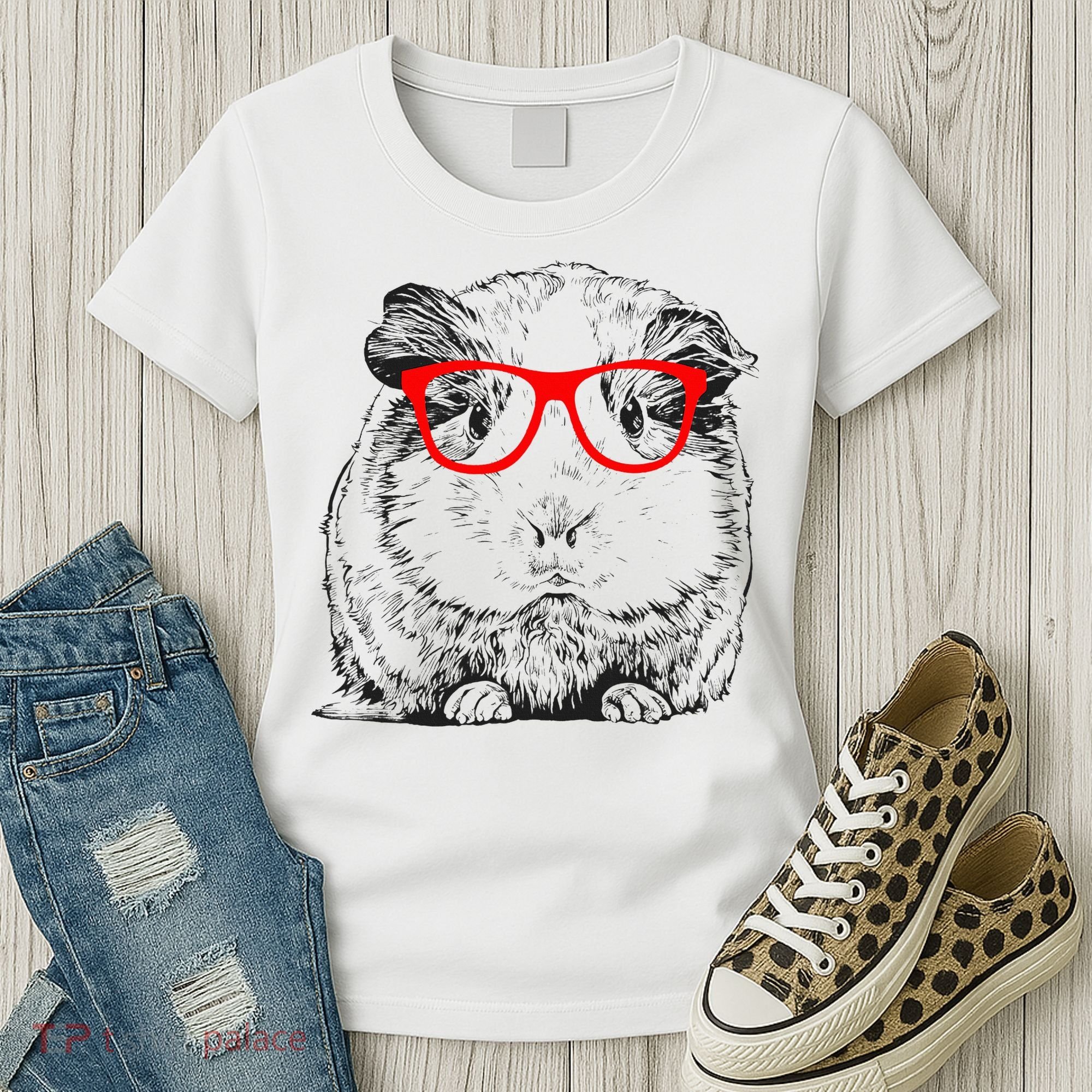 Hipster Guinea Pig In Red Glasses Pet Animal Women's T-Shirt