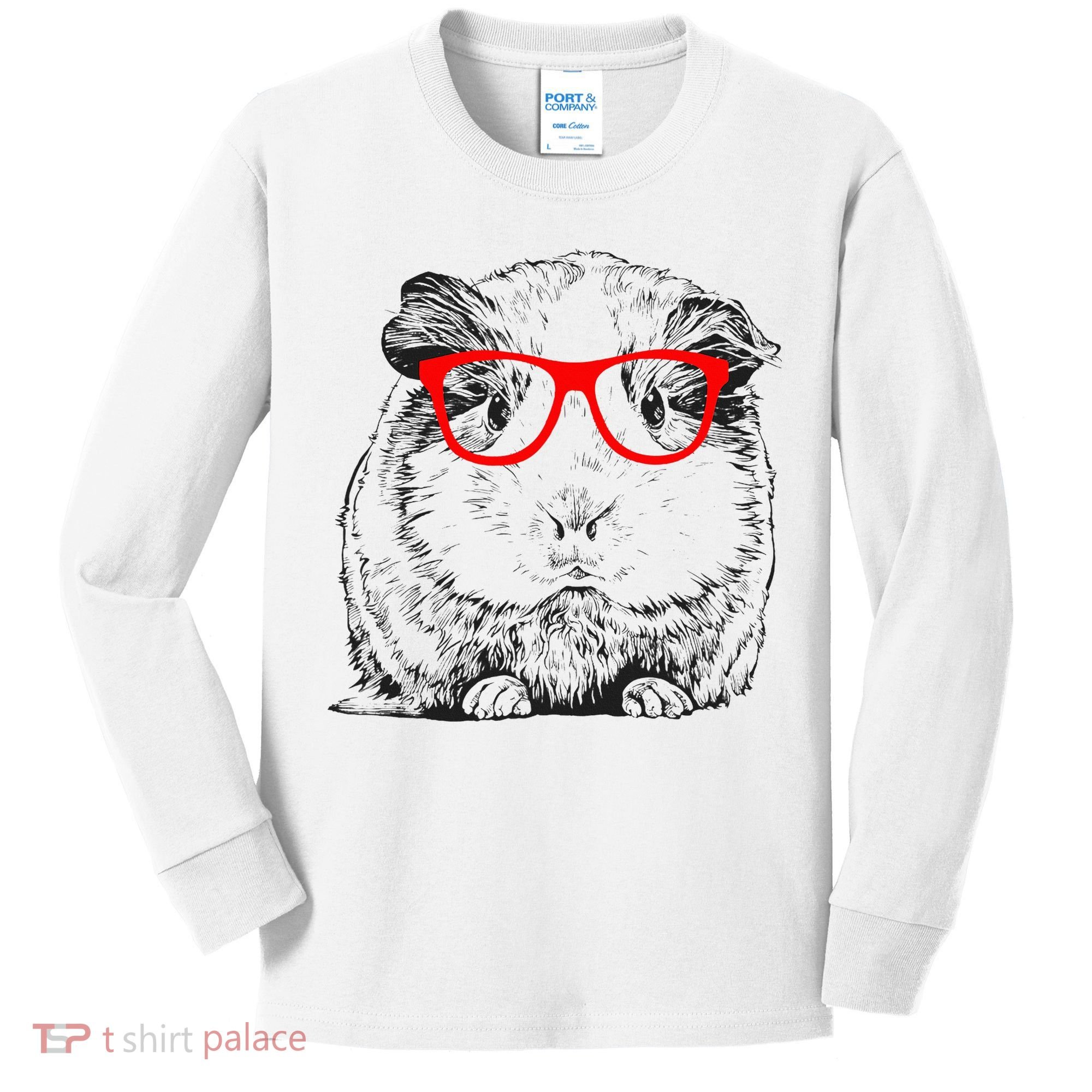 Hipster Guinea Pig In Red Glasses Pet Animal Kids Long Sleeve Shirt