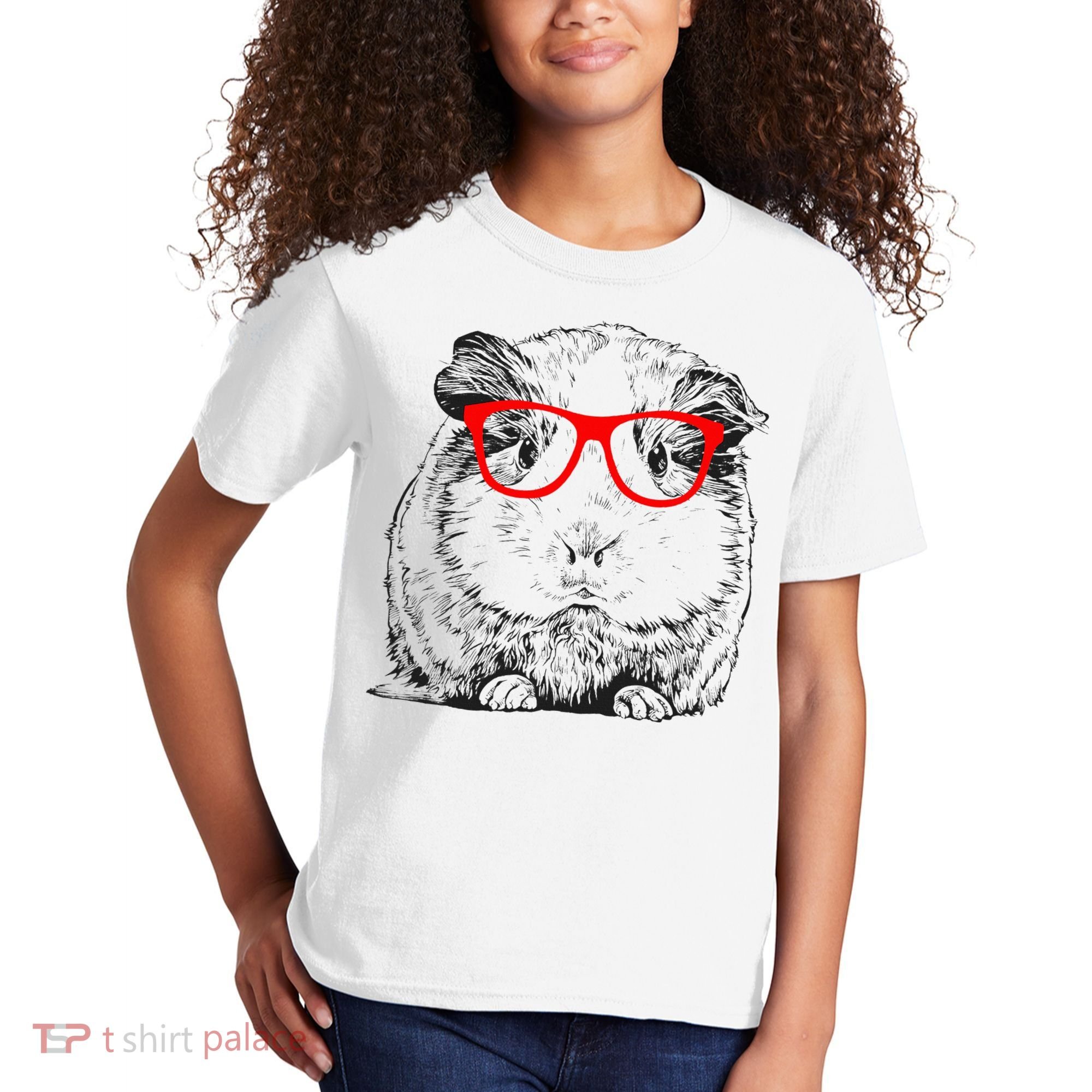 Hipster Guinea Pig In Red Glasses Pet Animal Kids T-Shirt
