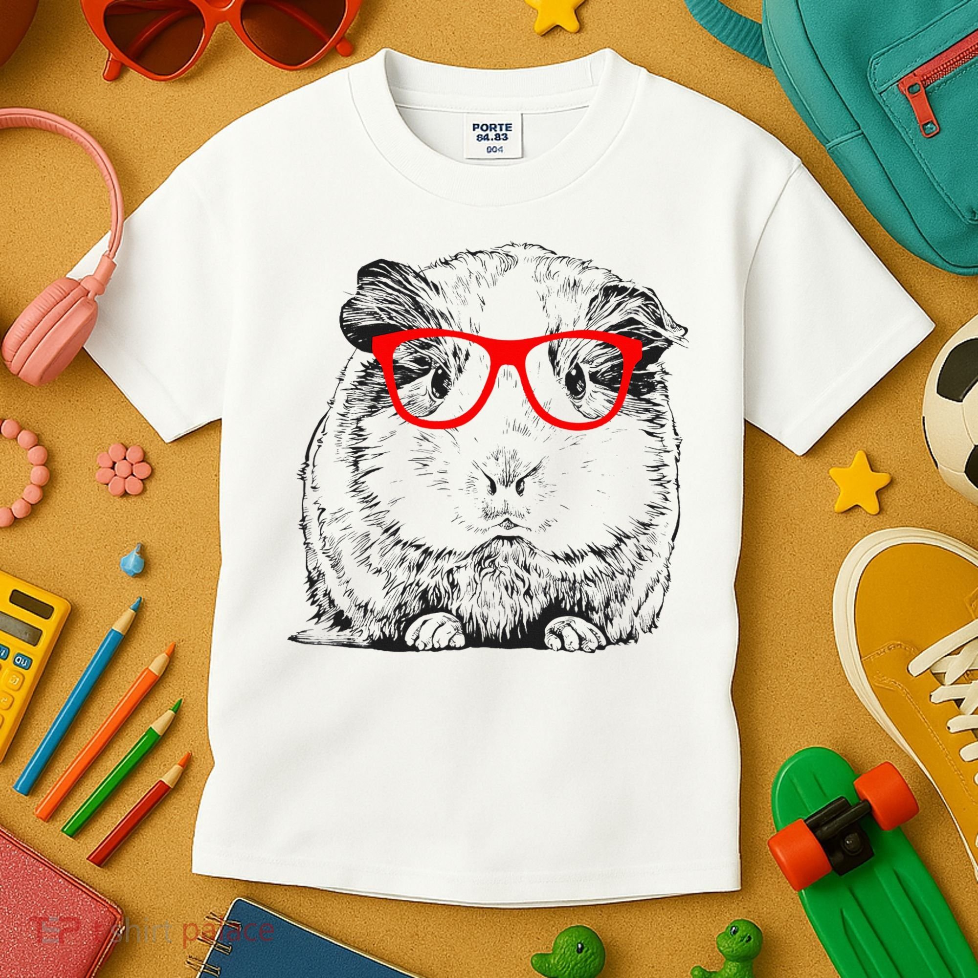 Hipster Guinea Pig In Red Glasses Pet Animal Kids T-Shirt