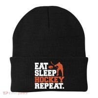 Hockey Gift Retro Eat Sleep Hockey Repeat Gift Beanie thumb 0