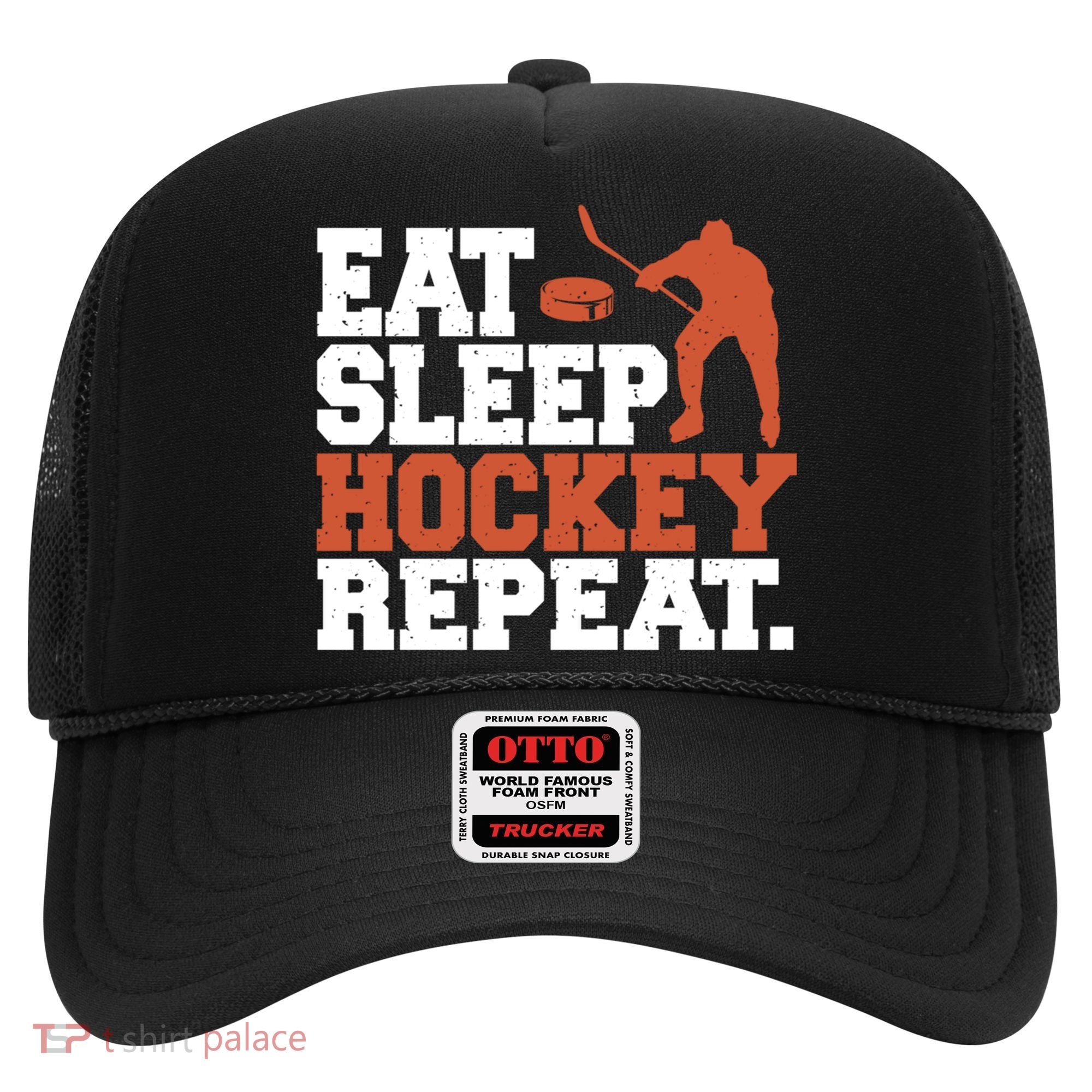 Hockey Gift Retro Eat Sleep Hockey Repeat Gift Hat
