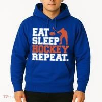 Hockey Gift Retro Eat Sleep Hockey Repeat Gift Hoodie thumb 2