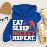 Hockey Gift Retro Eat Sleep Hockey Repeat Gift Hoodie thumb 4
